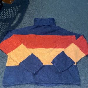 Navy, maroon, orange striped sweater size L
